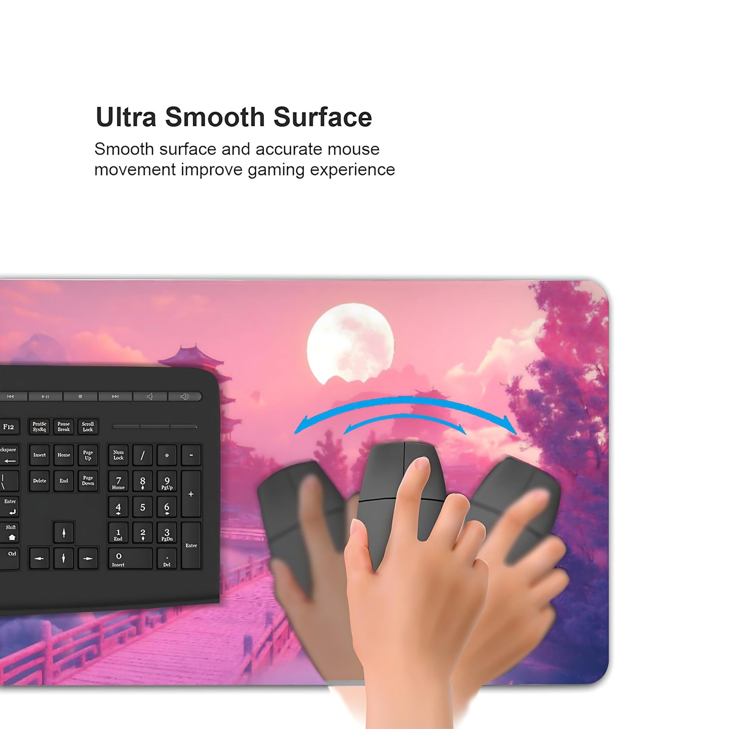 Cute Aesthetic Scenery Gaming Mouse Pad, Pink Japanese Desk Mat with Anti-Slip Base & Stitched