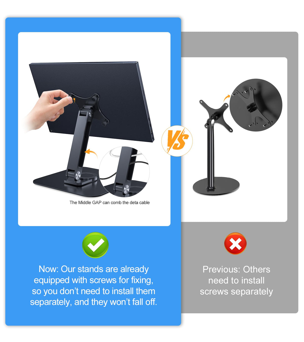 JUNEBOX Portable Monitor Stand VESA 75x75mm Holes M4 Anti-Loss Screws, Aluminum Alloy Base, Fits