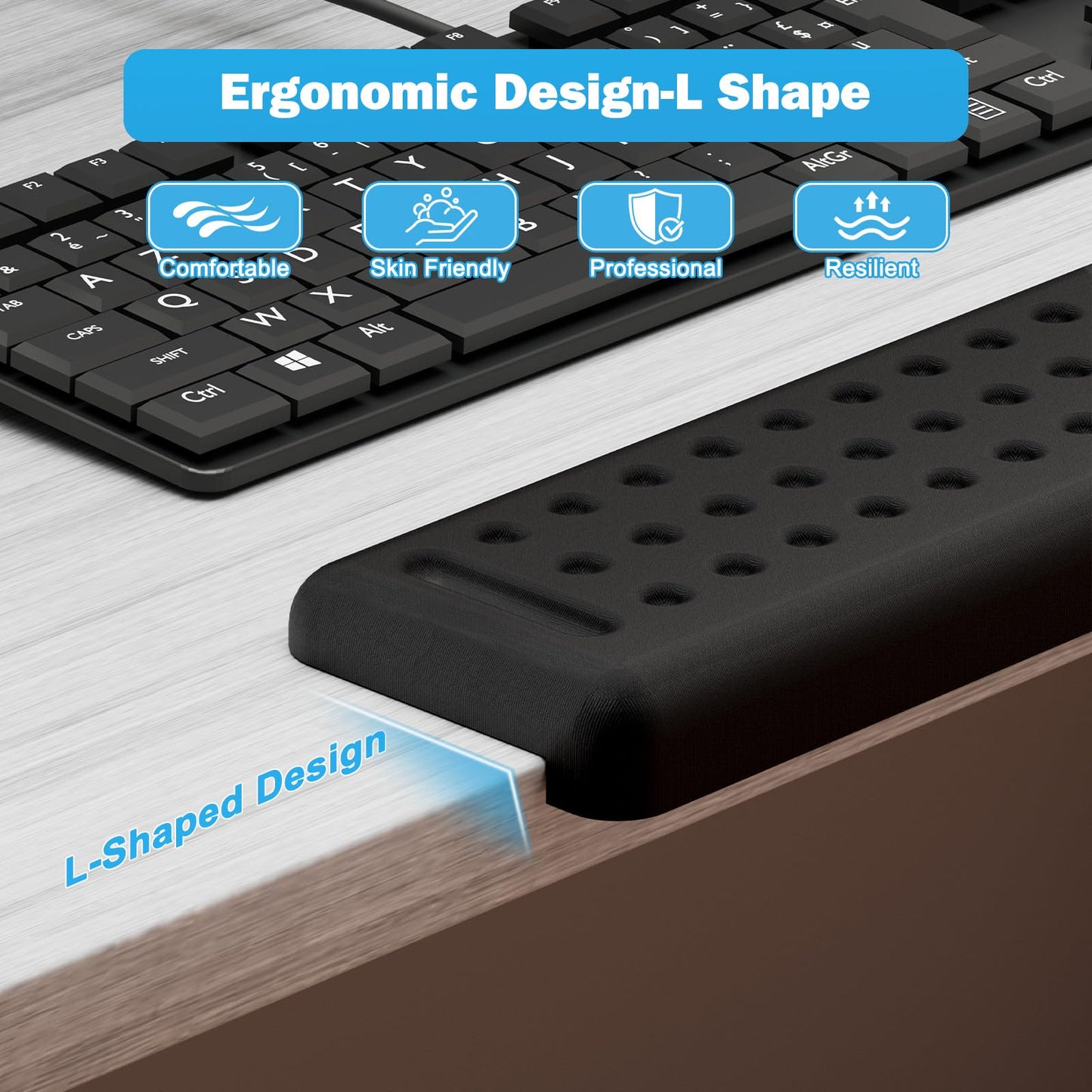 Leolee L-Shaped Desk Elbow Pads for Desk, Black Memory Foam Arm Rest