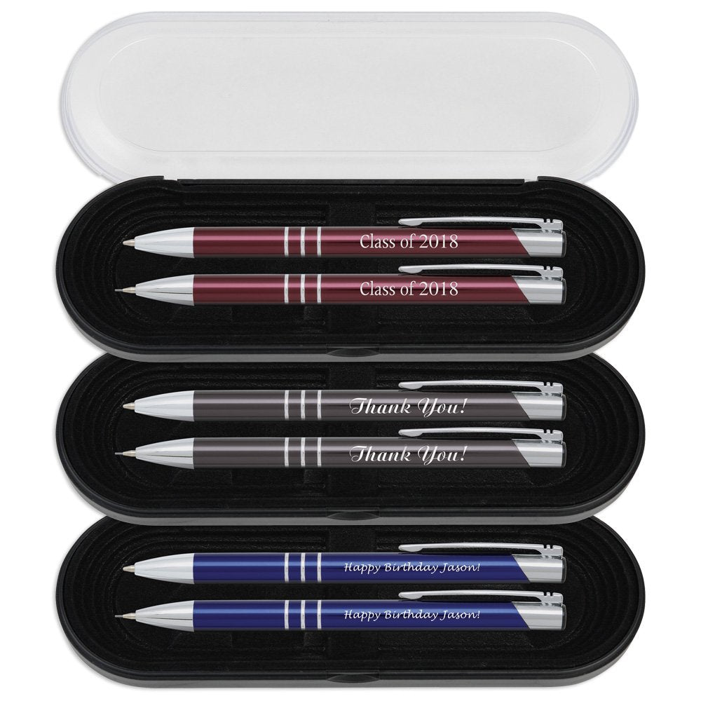 Imprints Online 2 Personalized Engraved Classic Metal Ballpoint Pen & Mechanical Pencil Gift Set.
