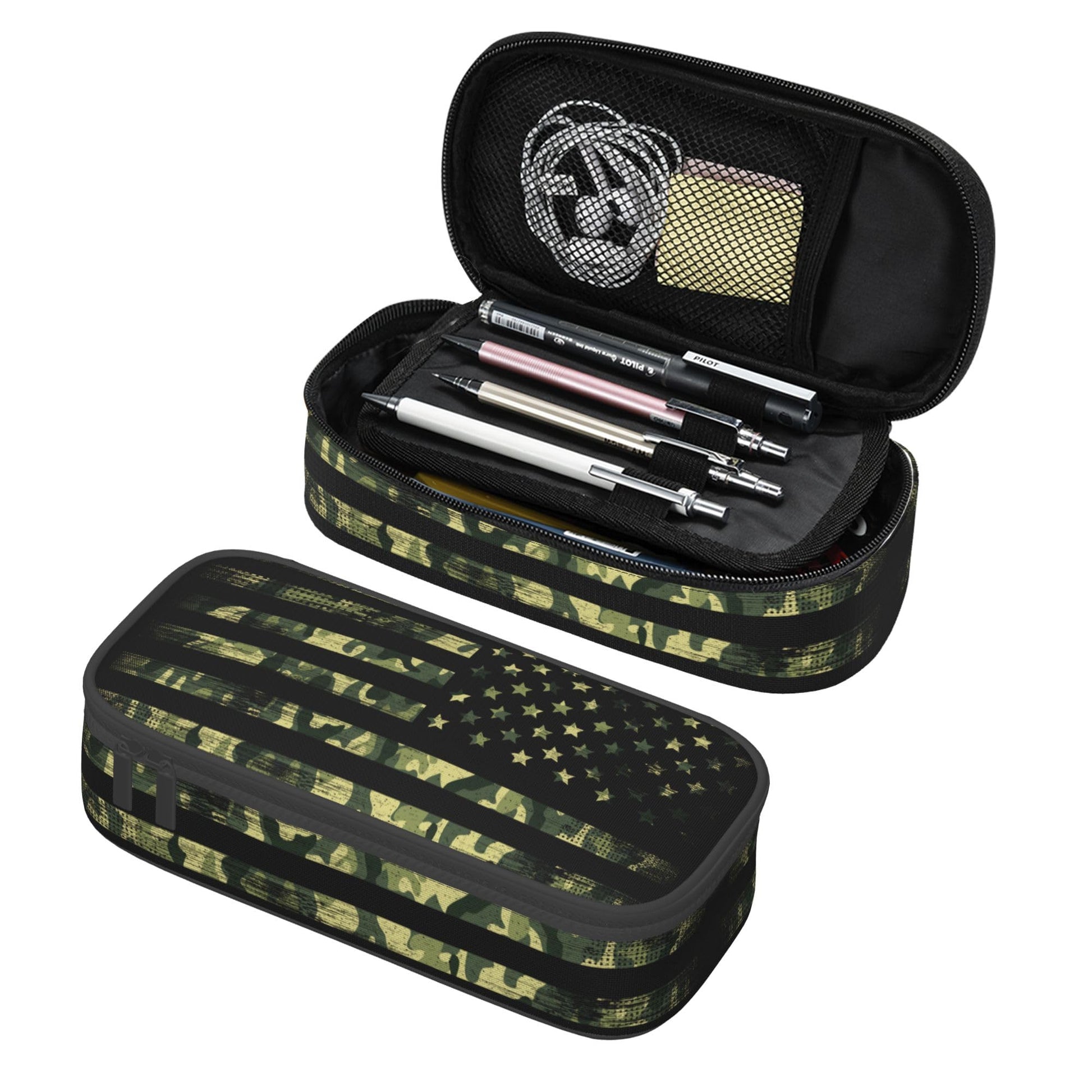 YIJIUWKIS Camo Pencil Box for Kids Adults, Usa Flag Style Pencil Case for Boys Girls, Green Pencil