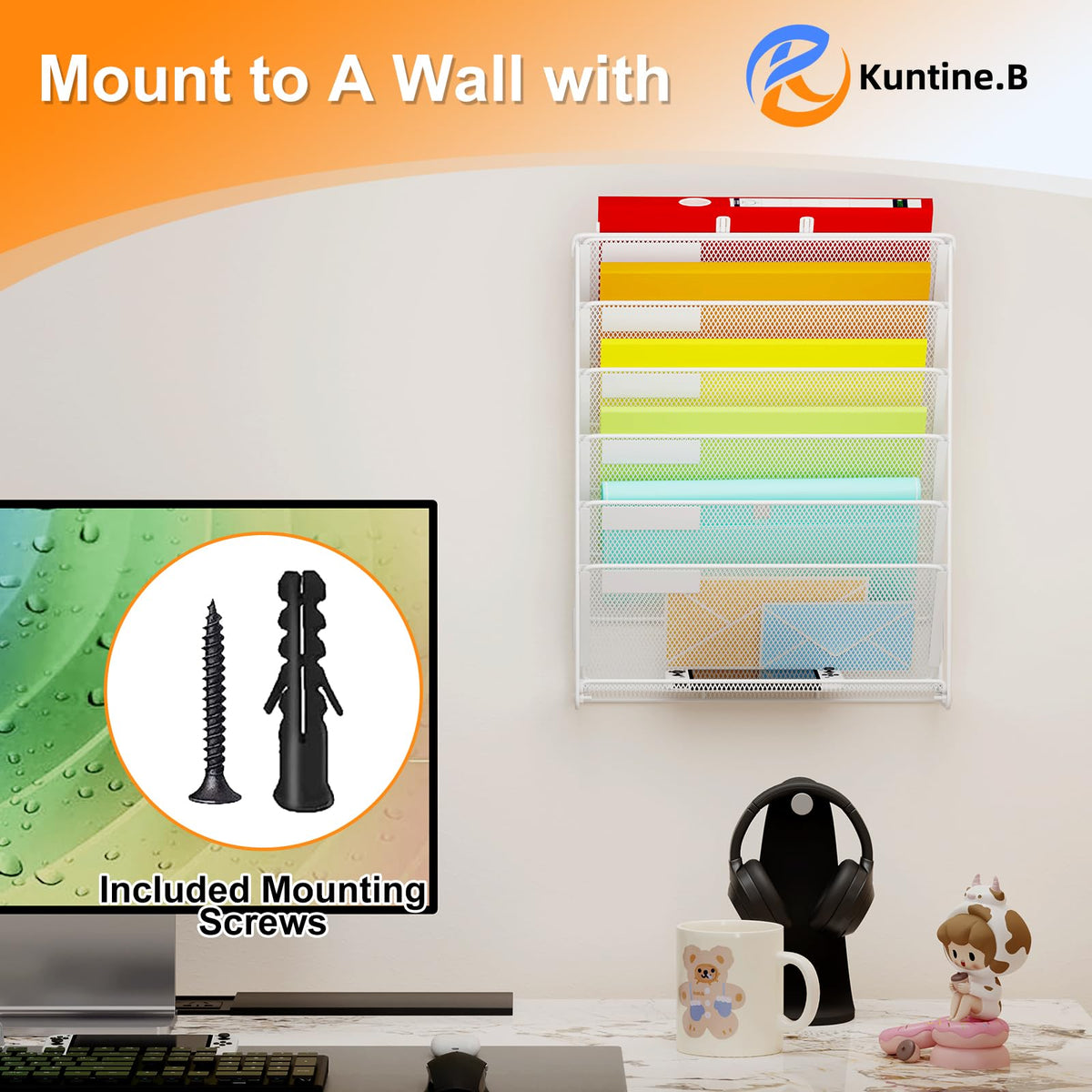Kuntine.B Wall File Organizer Office Hanging Magazine Holder Wall File Organizer for Office Home
