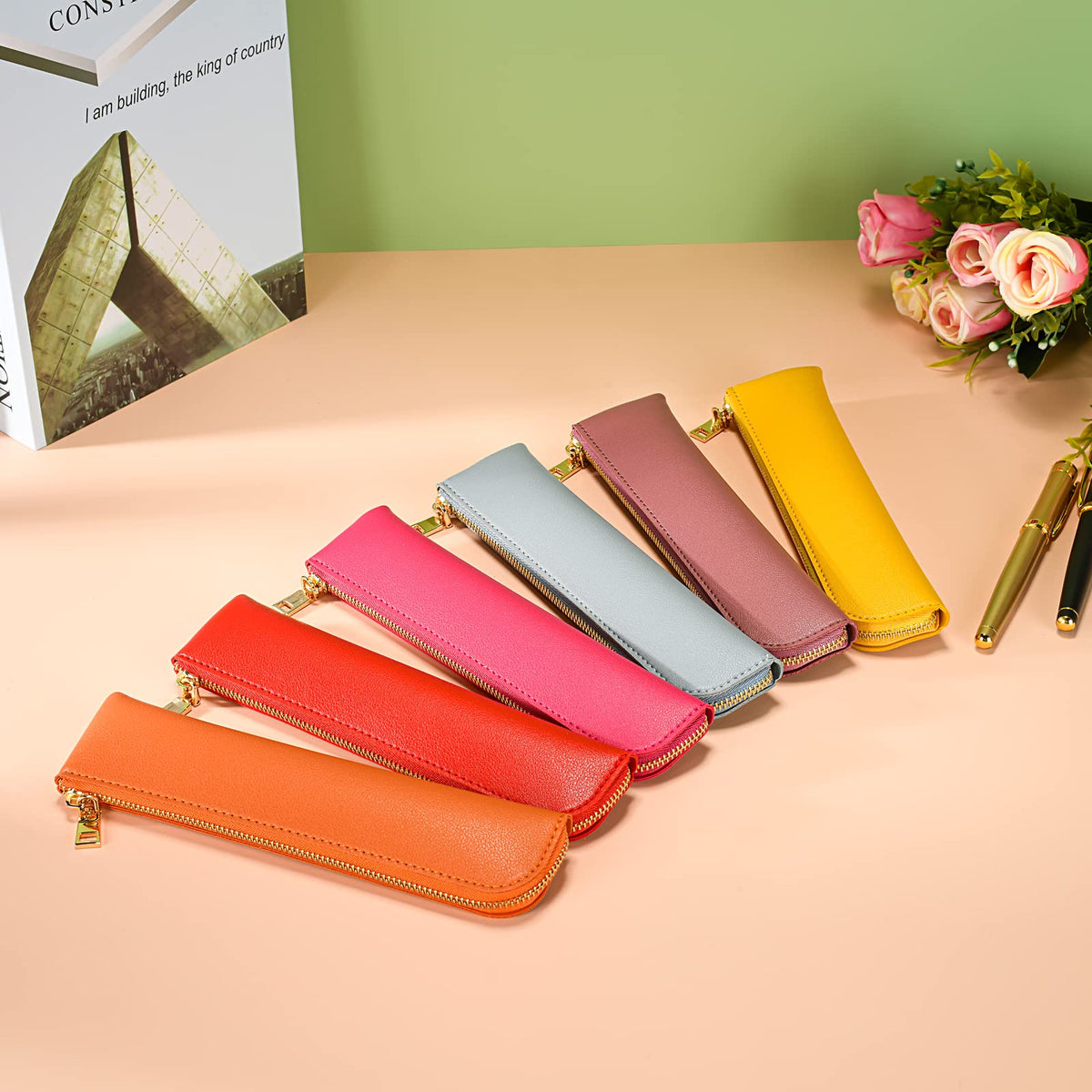 Sluxa Leather pencil case, Thin soft pen bag, Small pencil case for adults,Senior leather Minimal
