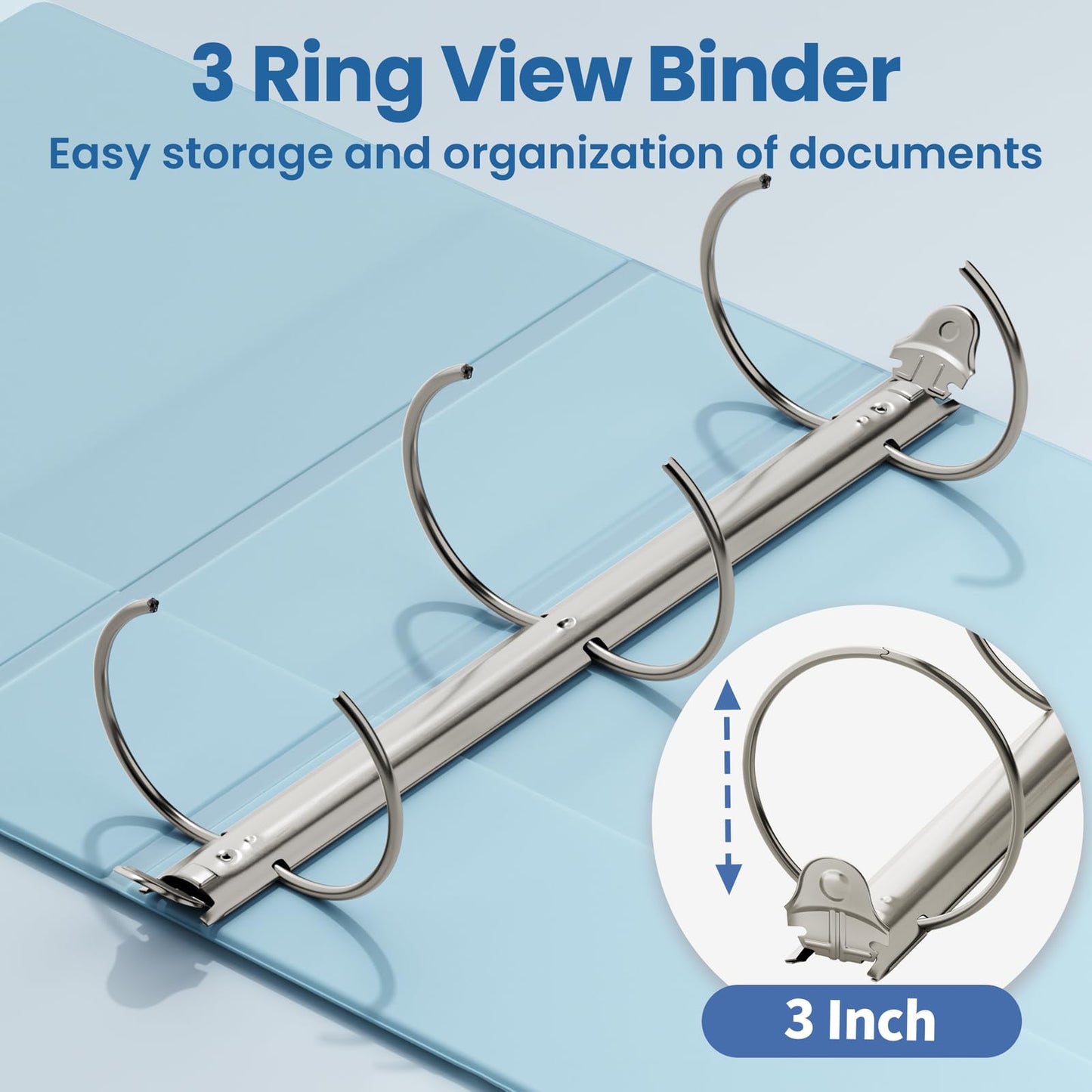 SUNEE 3 Ring Binder 3 Inch 1 Pack, Clear View Binder Three Ring PVC-Free (Fit 8.5x11 Inches) for