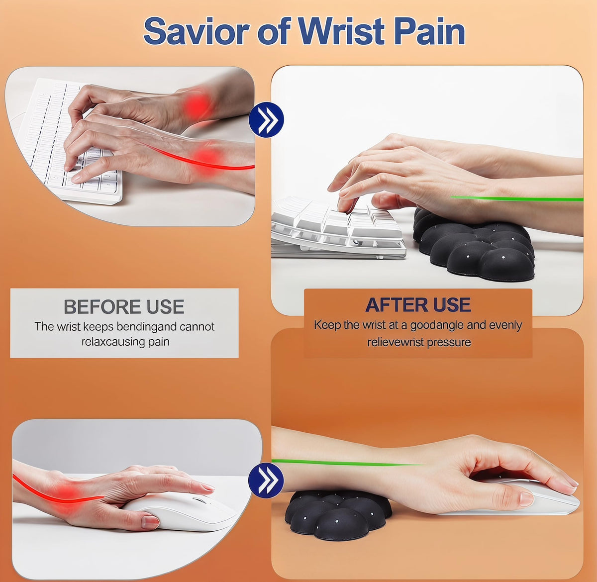 LJYZMD Silky Cloud Wrist Rest Set for Keyboard & Mouse, 16.9", Black Star