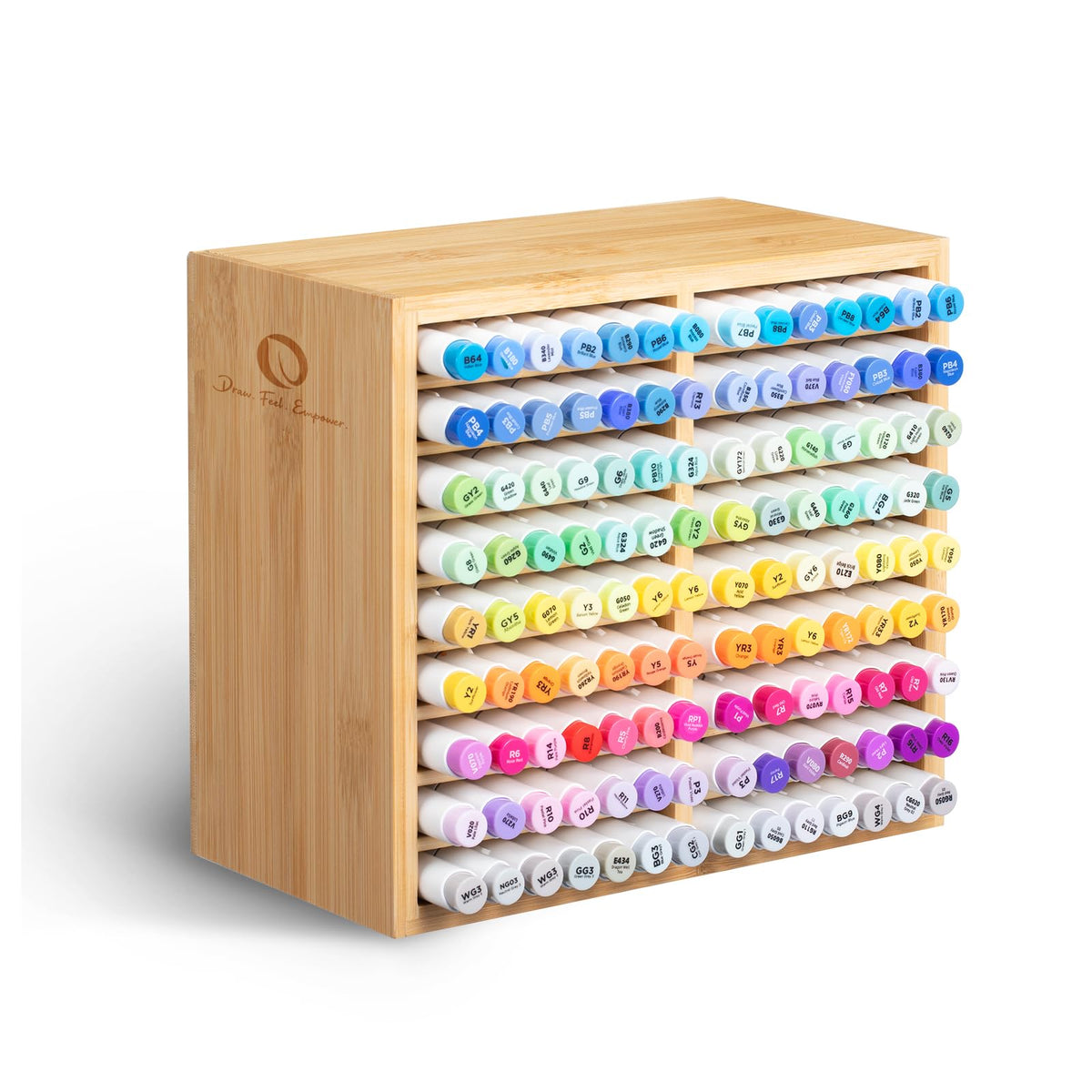 Ohuhu Bamboo Marker Organizer, Wooden Desktop Storage Holds 126 Markers