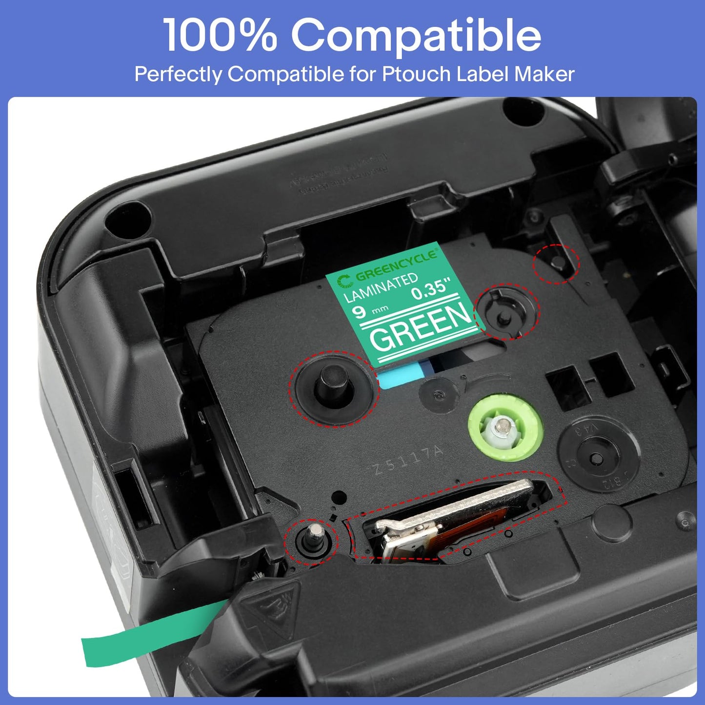GREENCYCLE Compatible for Brother P-Touch Label Tape TZe-725 9mm 0.35" Laminated Green TZe725