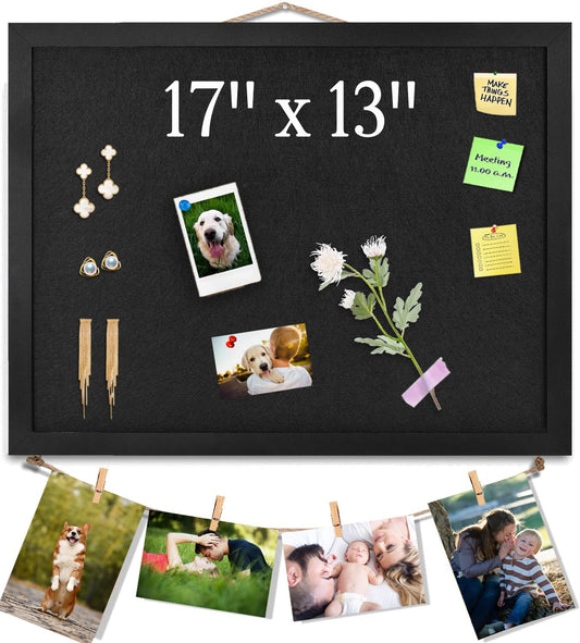 Black Bulletin Boards Cork Board with Felt, 17"x13" Small Display Pin Board Vision Board for Walls