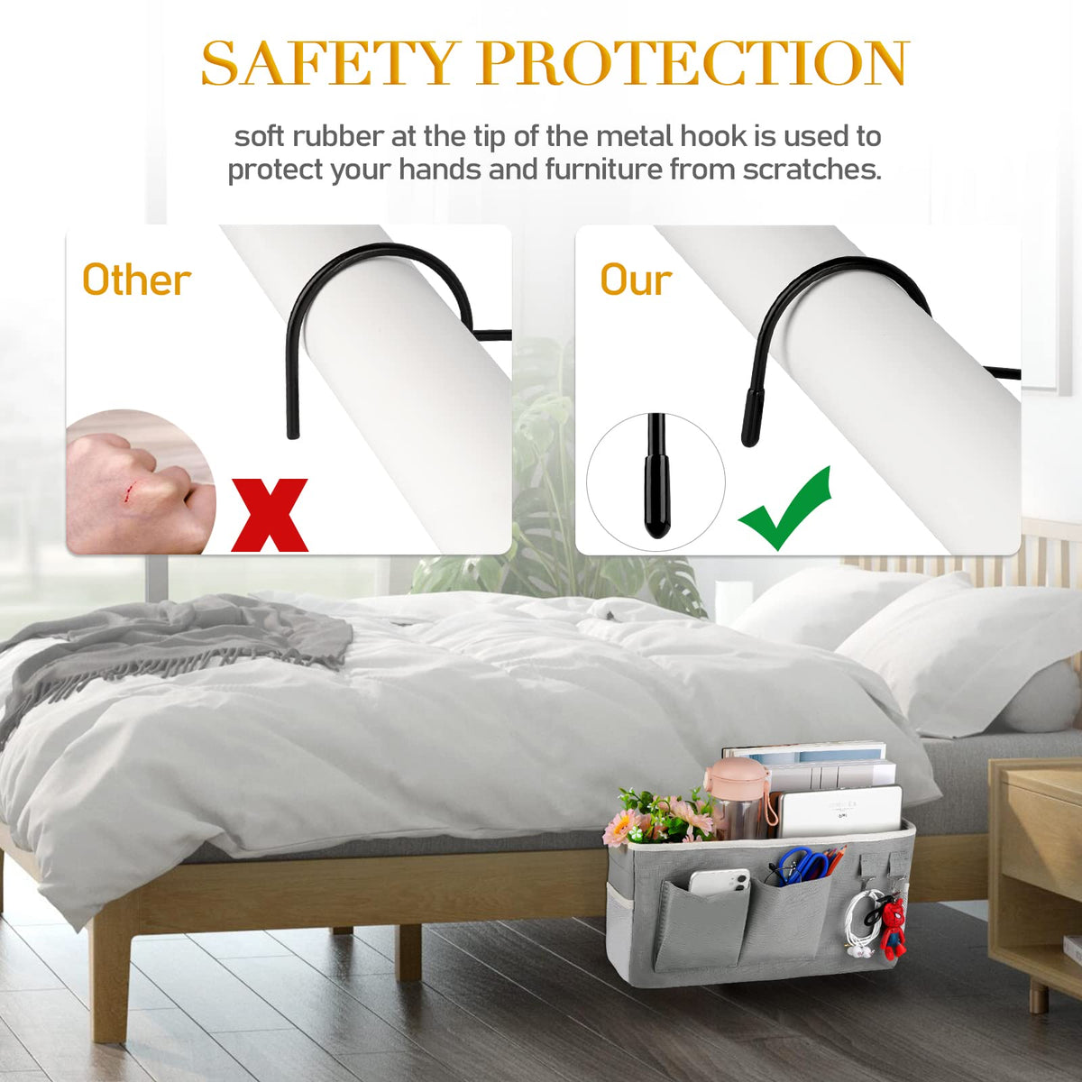 Ozzptuu Bedside Caddy Bedside Storage Bag for Headboards/Bunk Bed