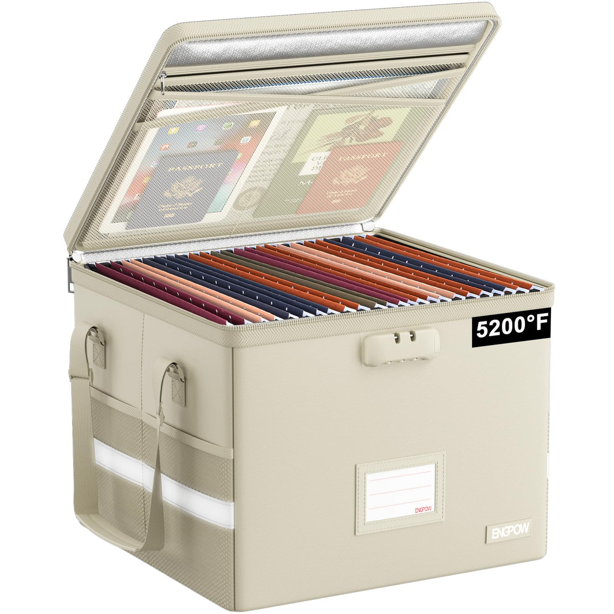 ENGPOW 5200°F File Box Fireproof Document Box with Lock,Heat Insulated Collapsible File Storage