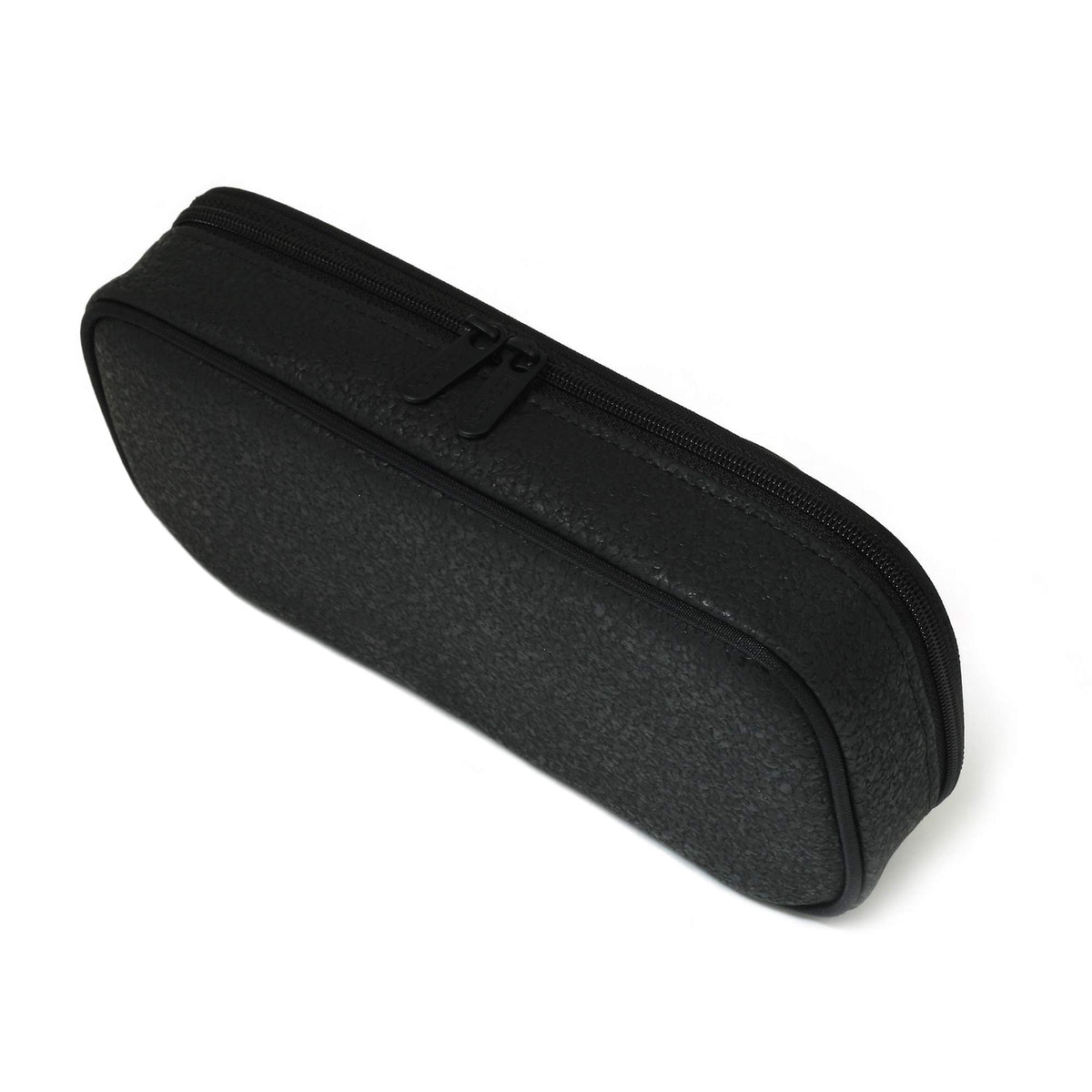 LOONLOON 663 Stone PU Leather Pencil Case, Two-Tier Pen Pouch, Black