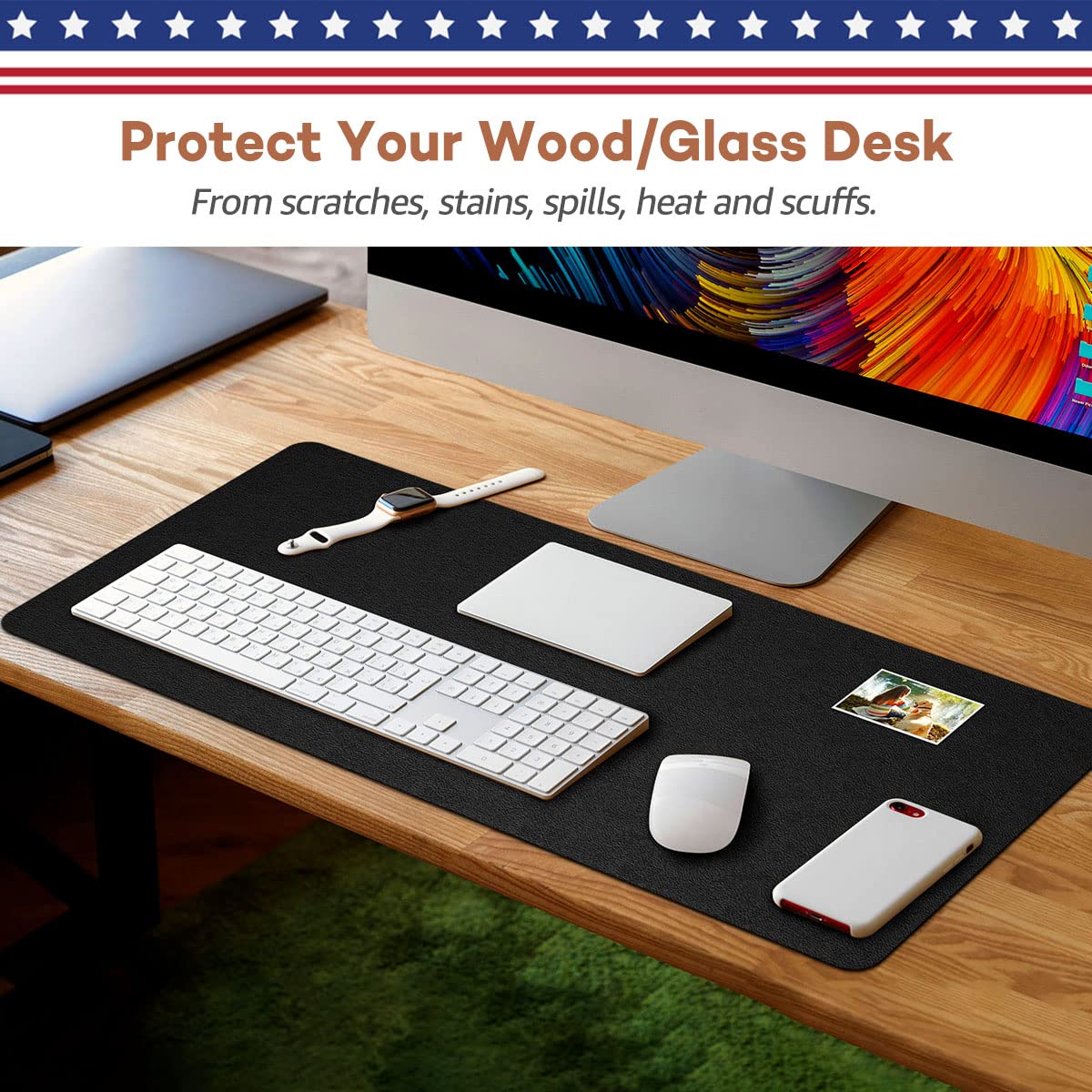 RostiKong Multifunctional Office Desk Pad Non-Slip Desk Mouse Pad Waterproof PU Leather Desk Table