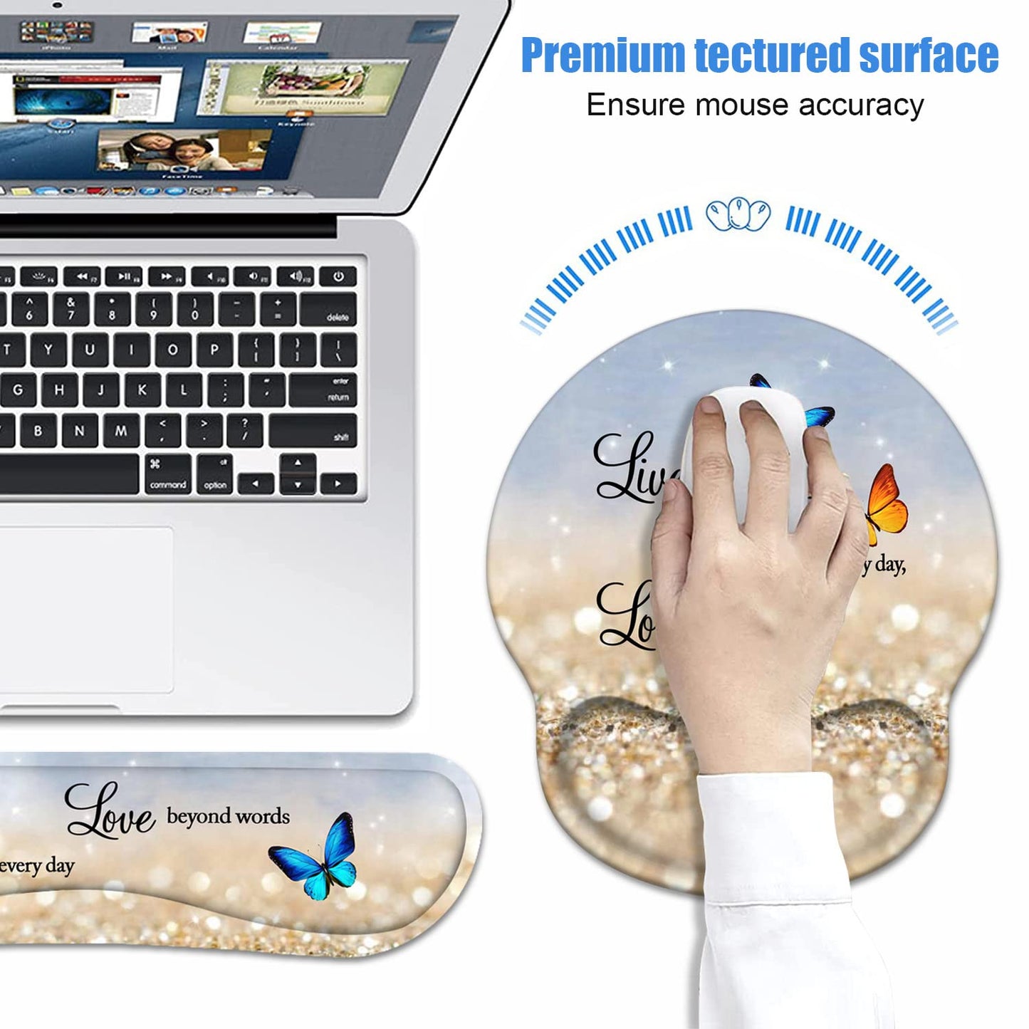 Keyboard Wrist Rest + Mouse Pad Wrist Support Set with Coasters, Non-Slip PU Base Ergonomic