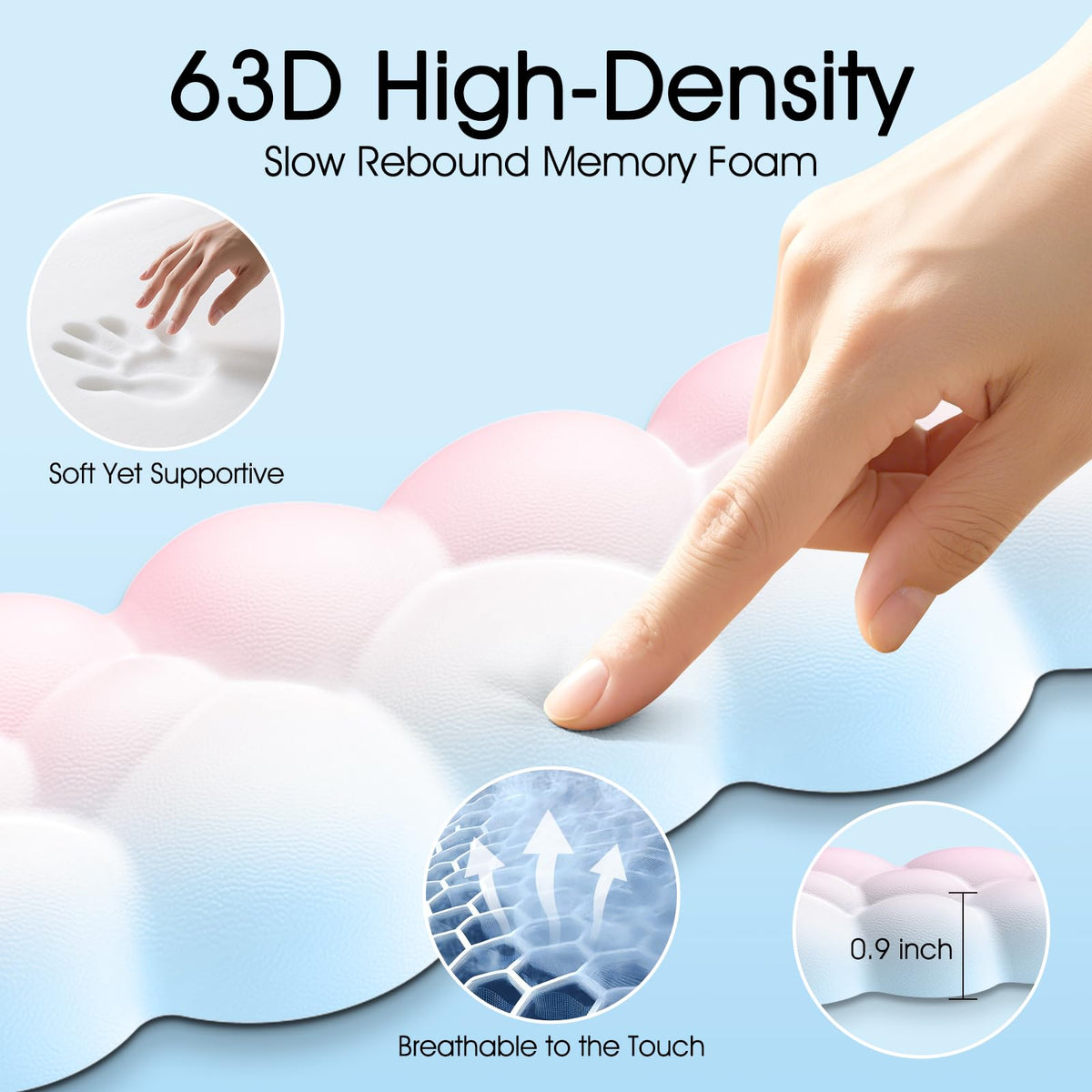 Retuhapy Cloud Wrist Rest Keyboard Cushion and Cloud Mouse Pad, Rainbow