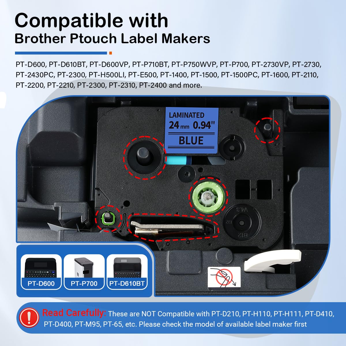 24mm Label Tape Blue TZe-551 Replace for Brother P Touch Label 1 Inch