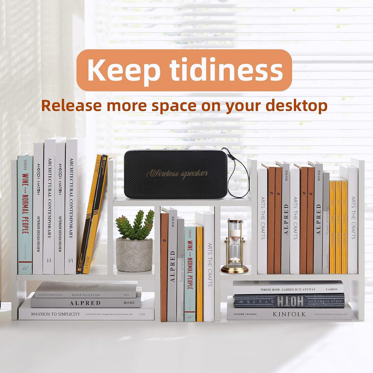 Meikuler Desktop Shelf Organizer, Adjustable Wood Display Desk Shelf, Office Storage Rack Tabletop