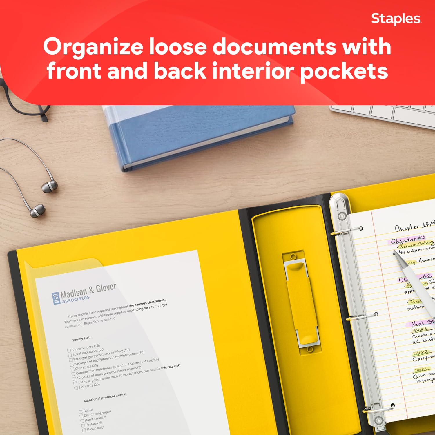 Staples Heavy-Duty 3-Inch D-Ring Binder, Yellow, Holds 600 Sheets