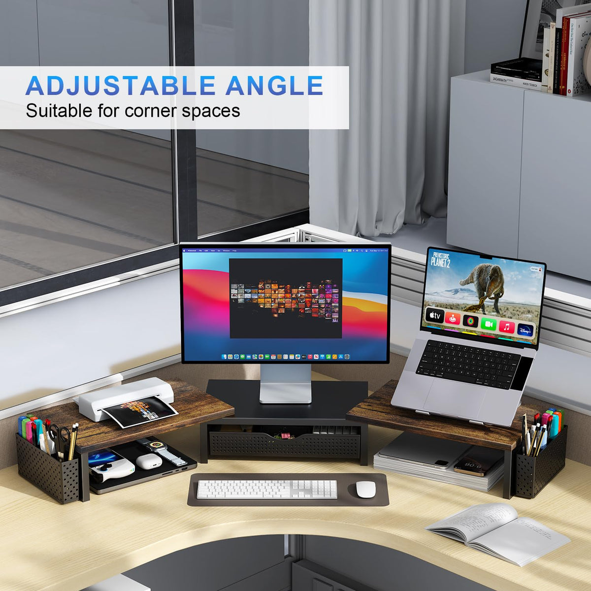 gianotter Dual Monitor Stand Riser With Drawer and 2 Pen Holders