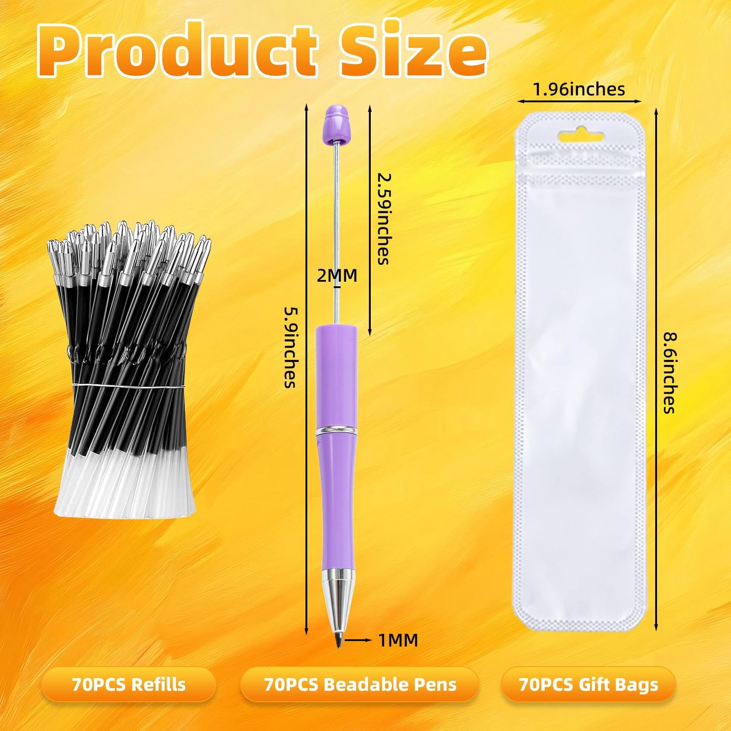 210 Pieces DIY Beadable Pen Bulk Kit – 70PCS Ballpoint Pen with Refills & Bags – Perfect for Beads