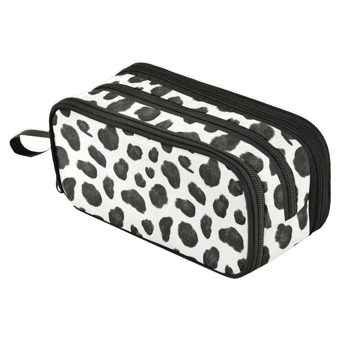 Fustylead Black White Milk Cow Skin Print Large Pencil Pen Case Stationery Bag, 3 Compartments