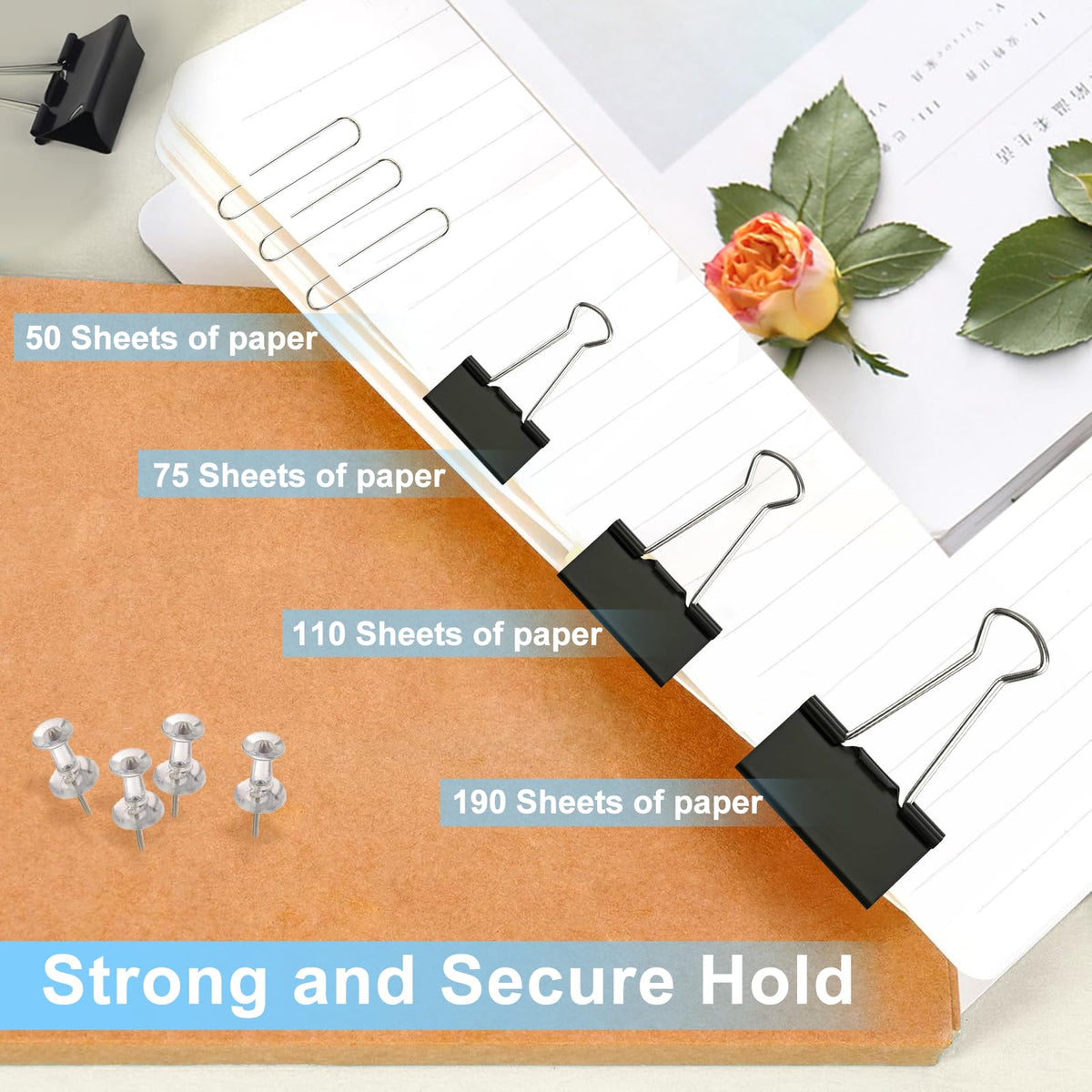 Paper Clips and Binder Clips Office Supplies Paperclips Assorted Sizes, 240 PCS Black Office Clips