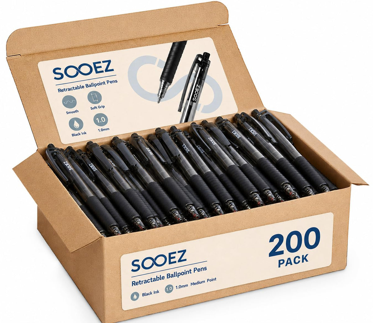 Sooez 200 Pack Bulk Pens Ballpoint, Smooth Writing Pens with Soft Grip