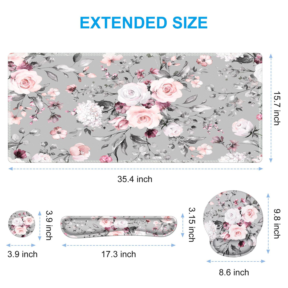 iCasso Desk Blotter for Workspace, Pink Floral 35.4"x15.7" Mousepad