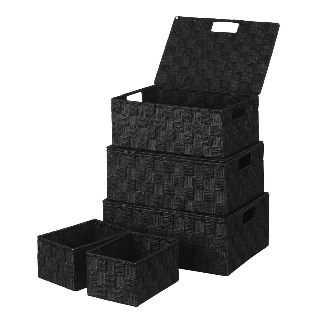ArcaGuru Woven Polypropylene Basket Set of 5, Woven Storage Basket Tote Container, Small Basket