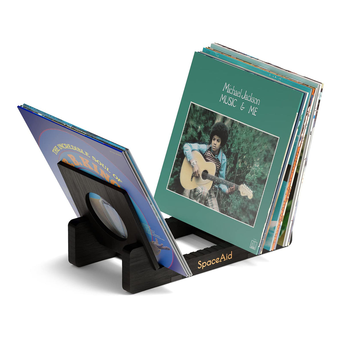 SpaceAid Bamboo Vinyl Record Storage Holder Shelf, Holds Up to 50 Albums, 7 or 12 inch LPs, Vinyl