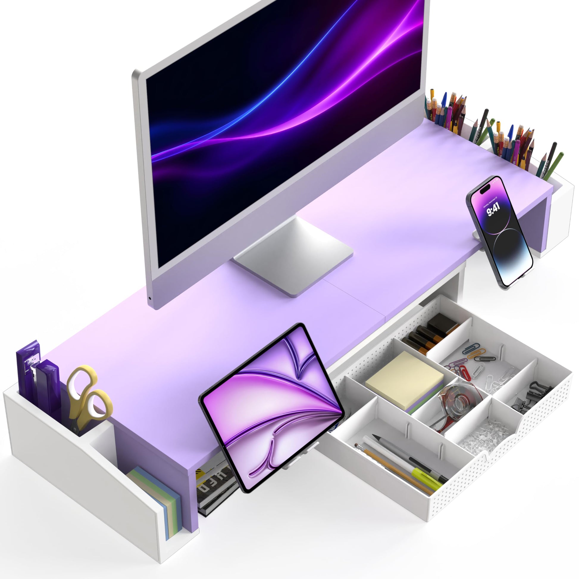 Simple Houseware Desk Dual Monitor Stand Riser with Drawer, Purple