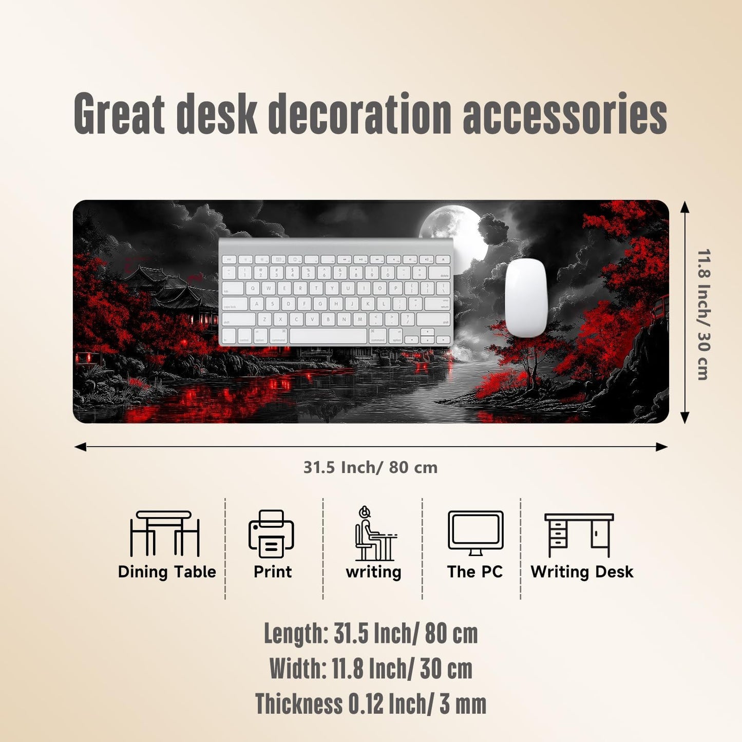 Extended Gaming Mouse Pad, Large Mouse Mat 3 mm Nature Rubber Base Mousepad with Stitched Edges