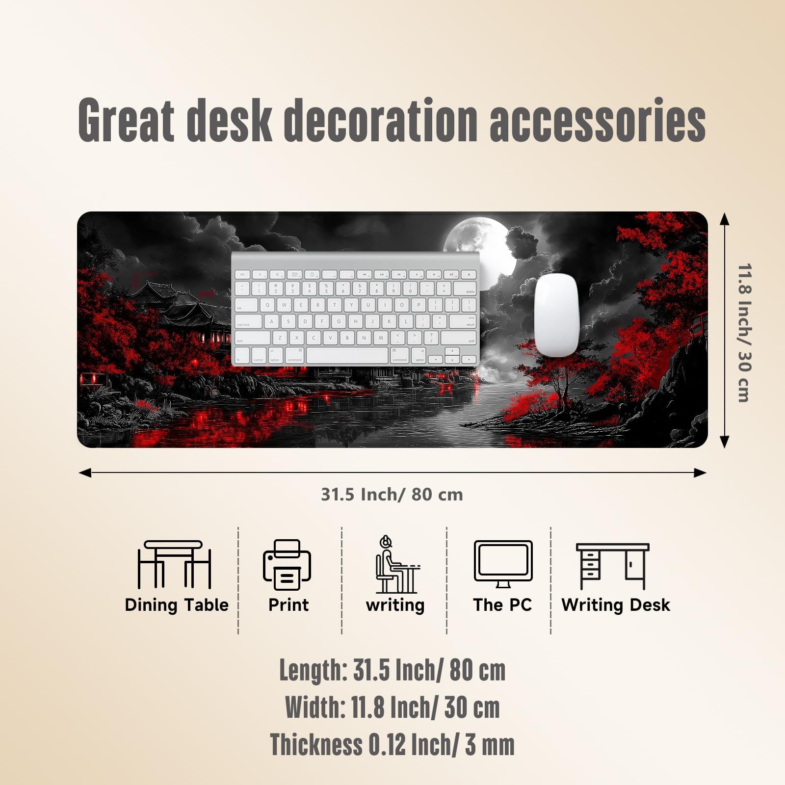 Extended Gaming Mouse Pad, Large Mouse Mat 3 mm Nature Rubber Base Mousepad with Stitched Edges