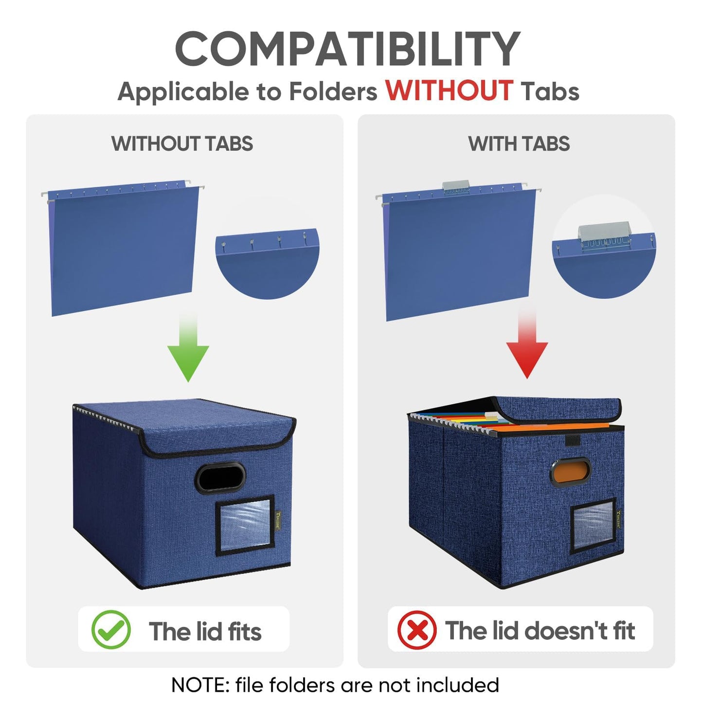BALEINE File Organizer Box with Lid, Collapsible Hanging File Storage Box