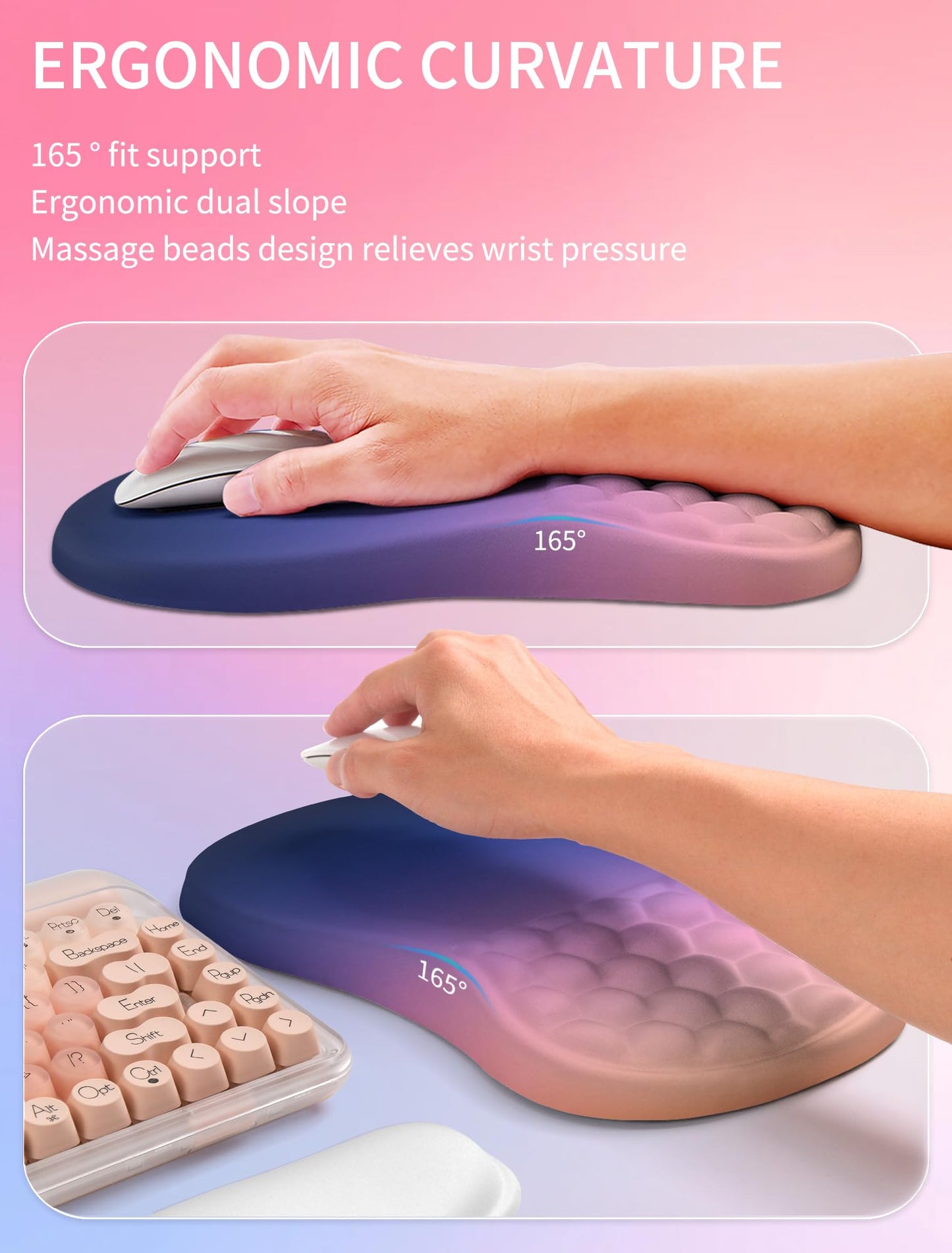 Hokafenle 2in1 Combination, Wave Keyboard Wrist Rest and Ergonomic Curvature Mouse Pad Wrist