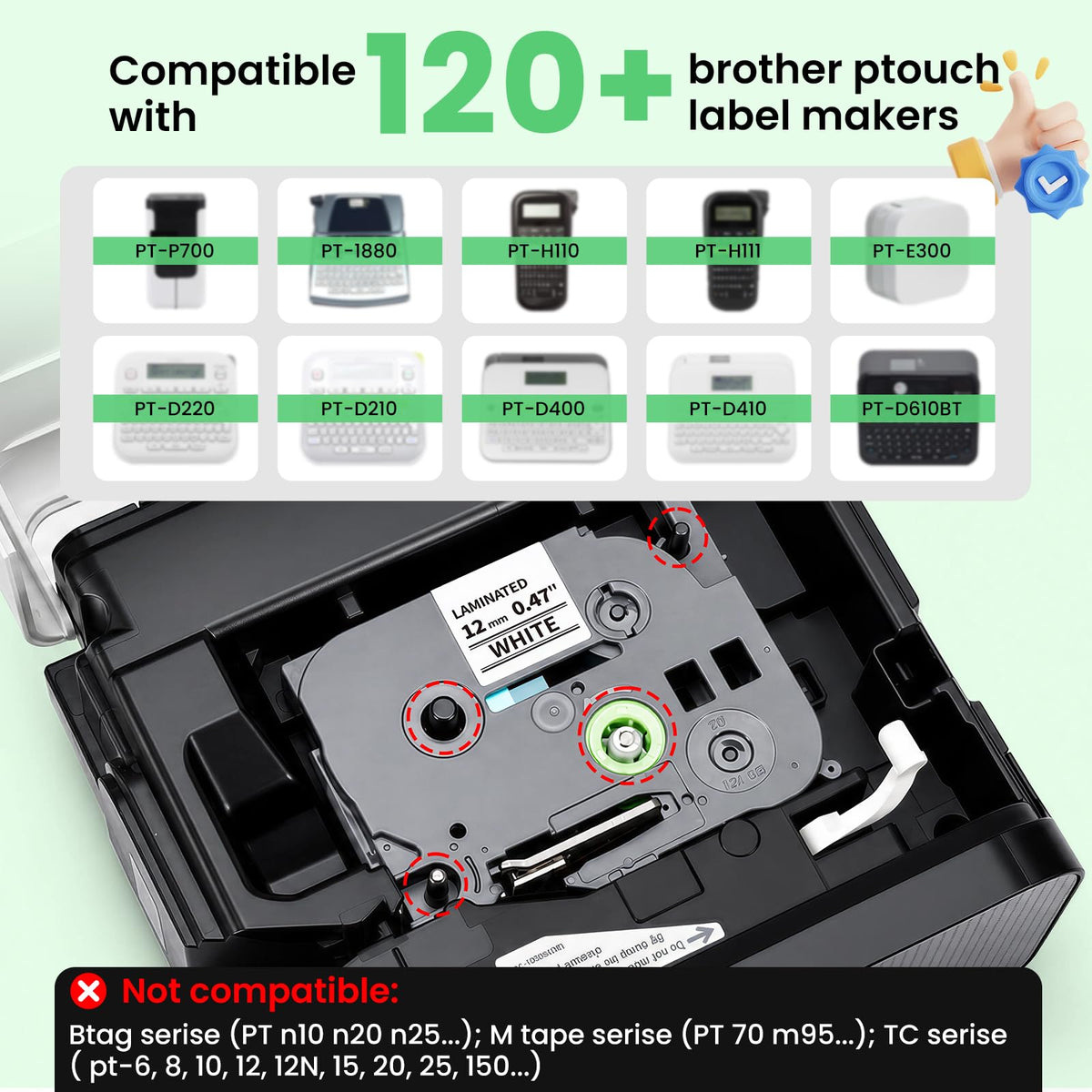 Label KINGDOM TZE231 Replace for Brother Ptouch 12mm 0.47" Label Maker Tape