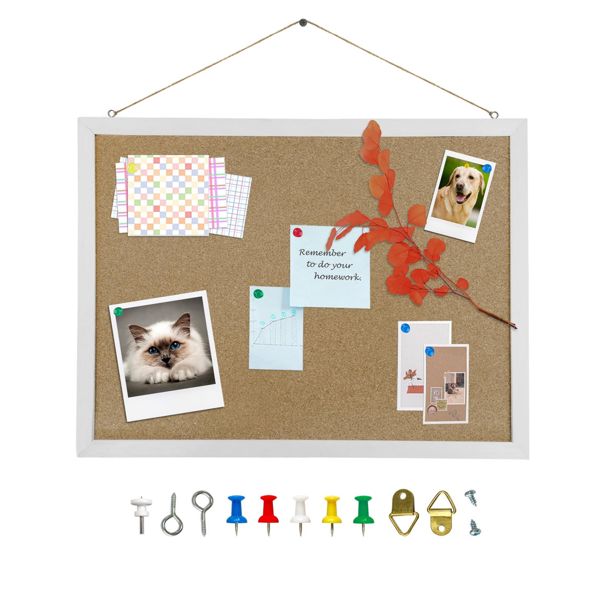 Cork Bulletin Board, 15.7 X 12 Inches Rectangle White Oak Wood Finish Frame for Office Home and
