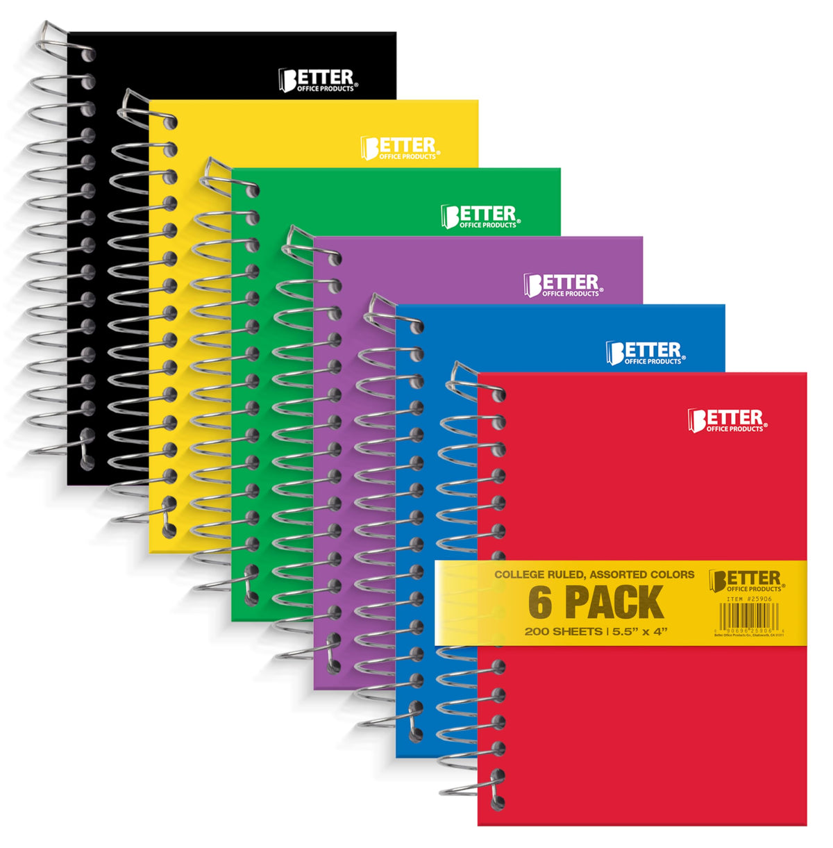 Better Office Products Fat Book Spiral Notebooks, 6 Pack, Small Notebooks with Poly Plastic Covers