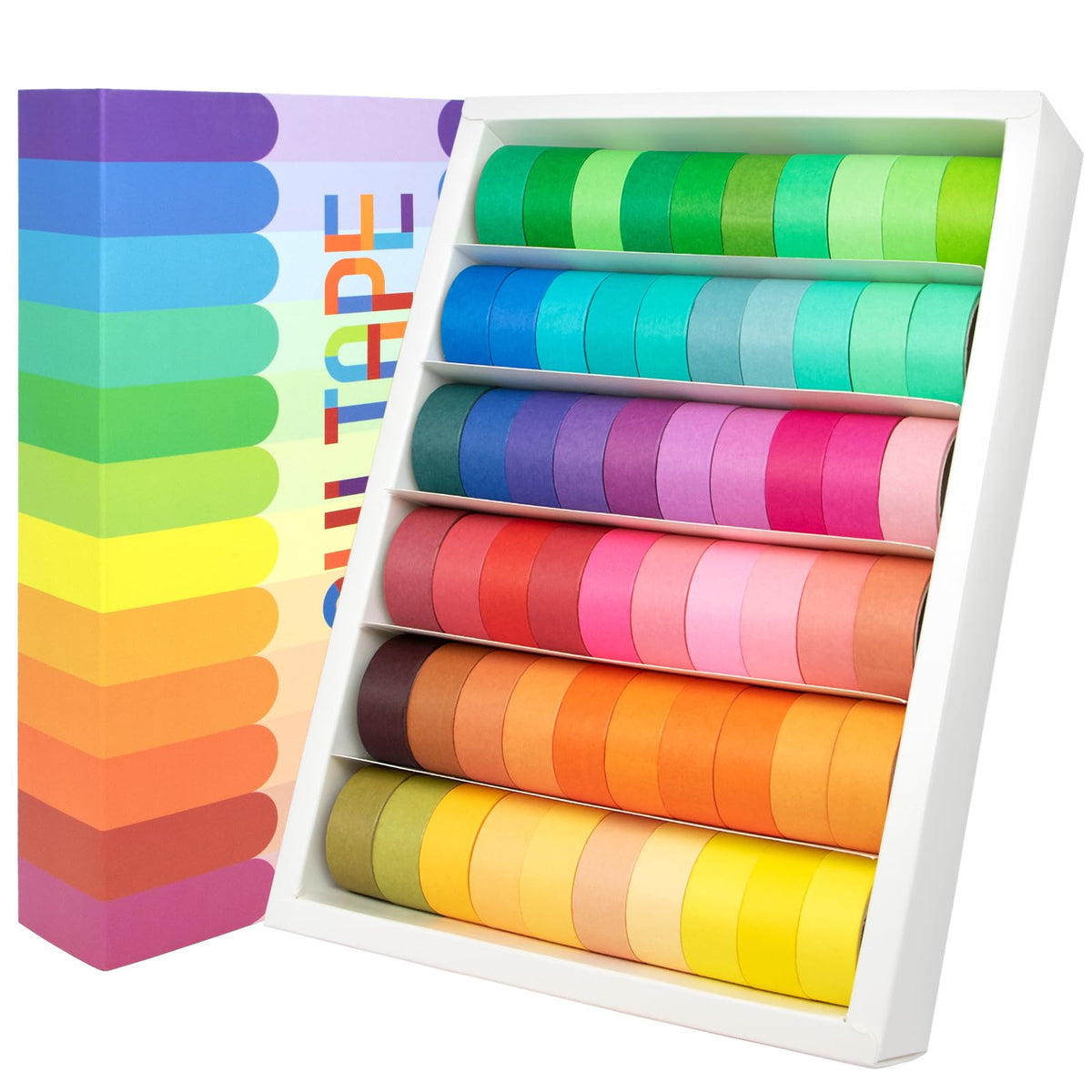 WAPETASHI 60 Rolls Washi Tape Set - 15mm Rainbow Colored Masking Tape, Decorative Tape for Bullet