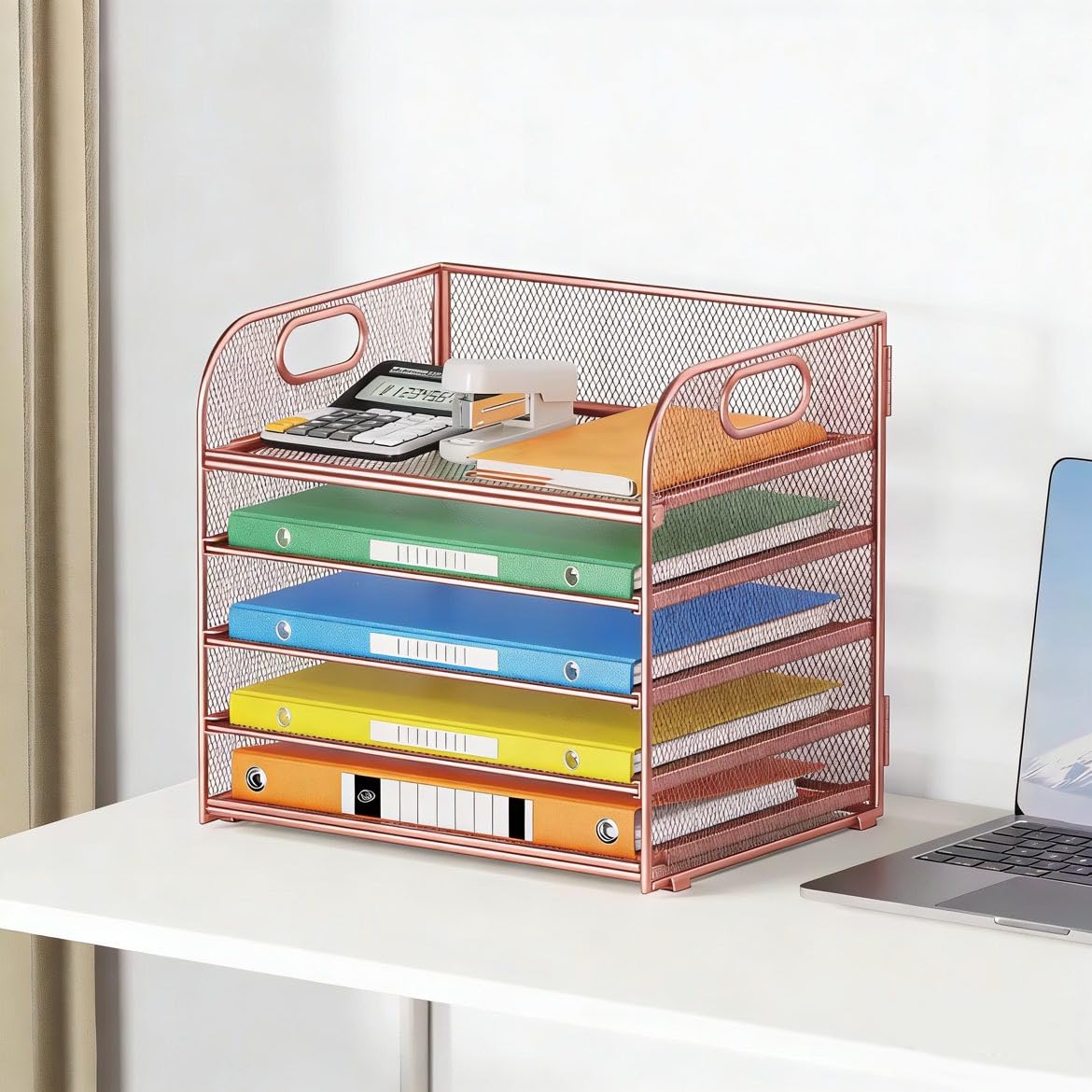 5 Tray Paper Organizer Letter Tray with Handle - Mesh Desk File Organizer, Paper Sorter Organizer