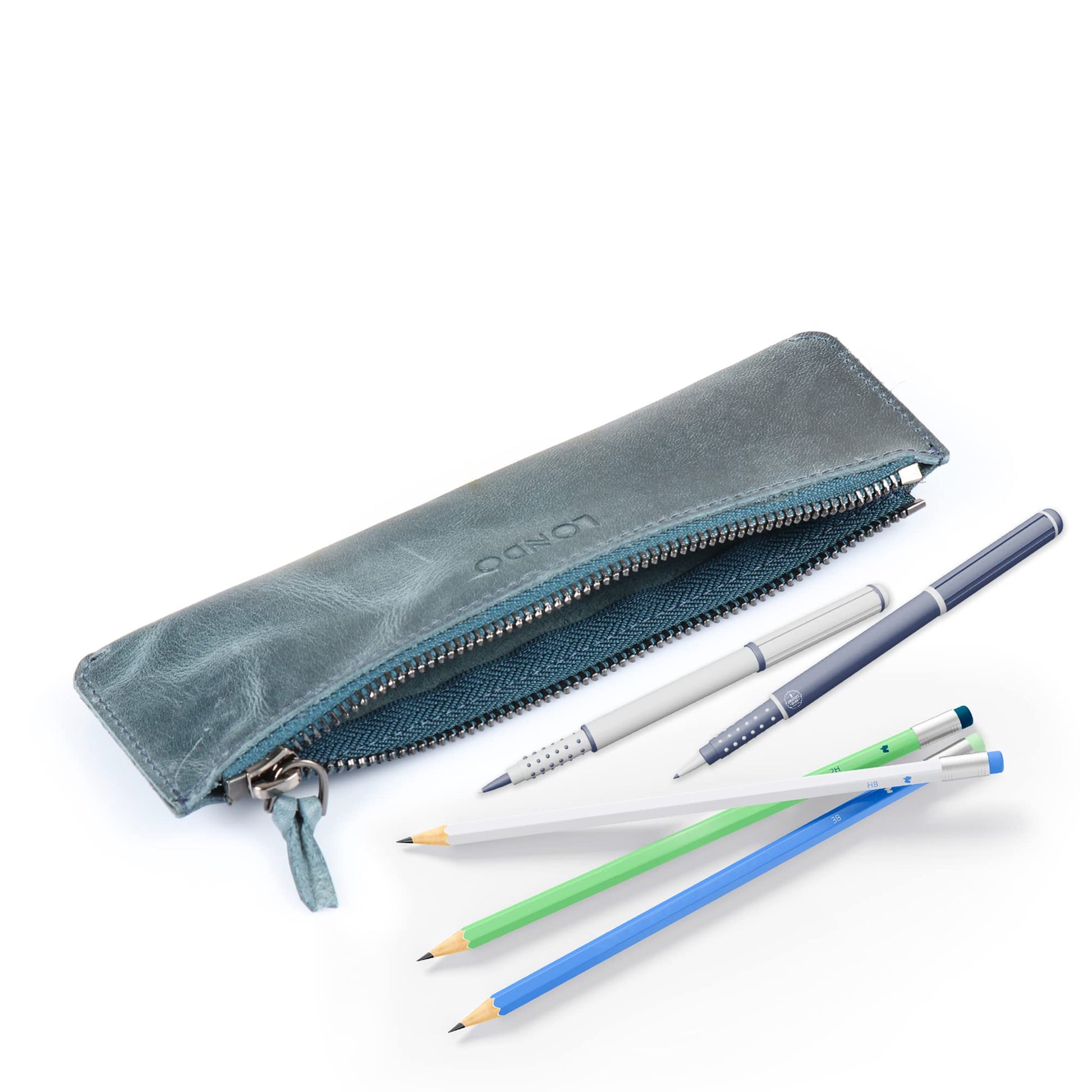 Londo Genuine Leather Pen Case with Zipper Closure, Pencil Pouch Stationery Bag