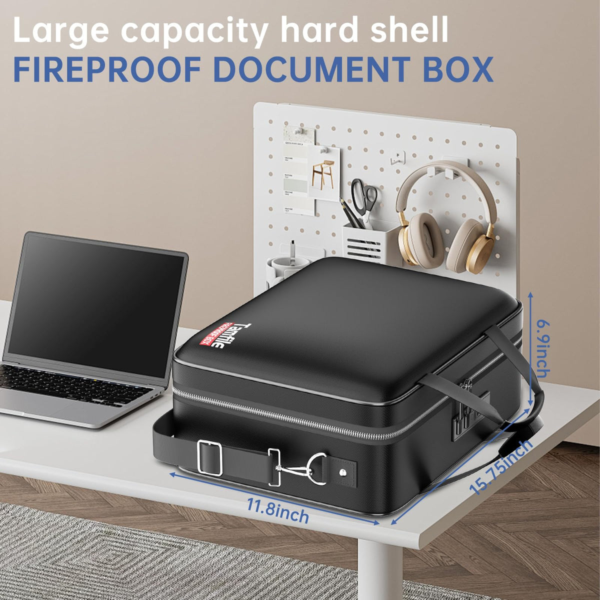Tamfile Fireproof Document Box with Lock, Large Hard File Organizer, Black
