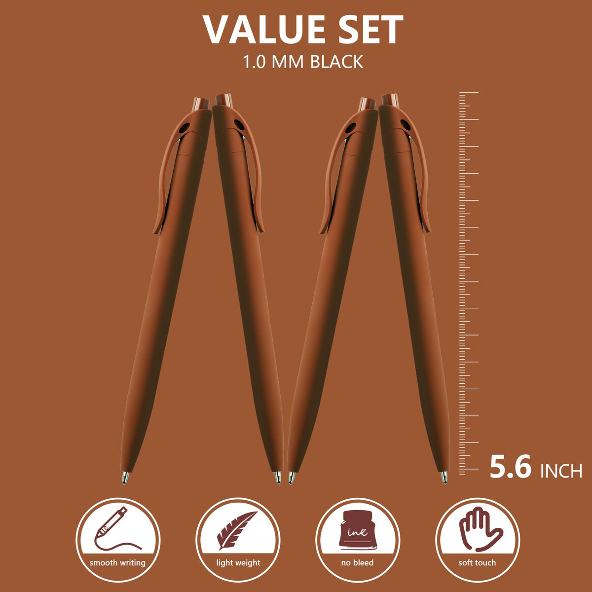 deegtran 100 Pack No Bleed Brown Barrel Click Pens, Wholesale Retractable Ballpoint Pens, Medium