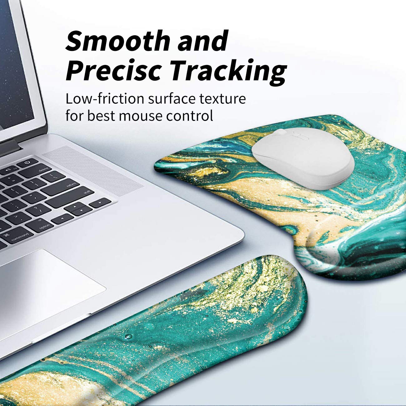 Wrist Rest for Computer Keyboard and Mouse Pad with Wrist Support Gel Teal Marble Ergonomic