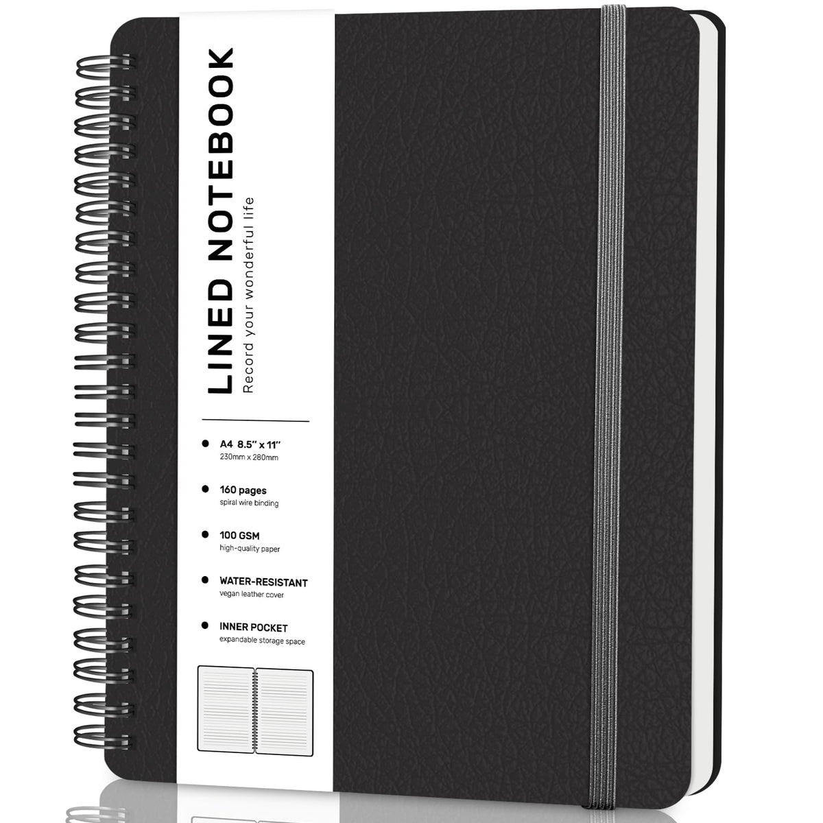 Lined Spiral Notebook for Women, A4 College Ruled Leather Spiral Journals