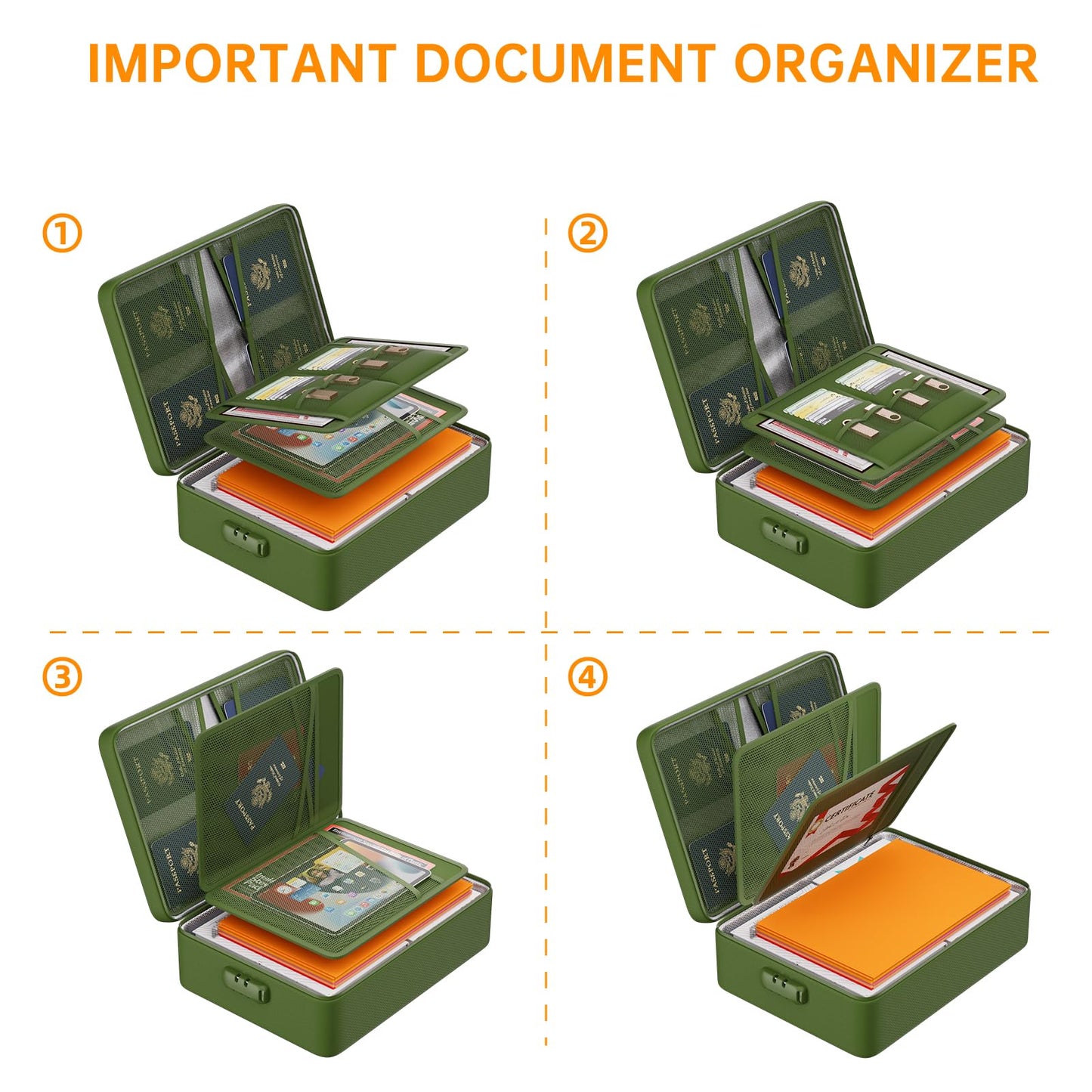 DocSafe 5200°F Fireproof Document Organizer Box with Lock, Green (Soft)