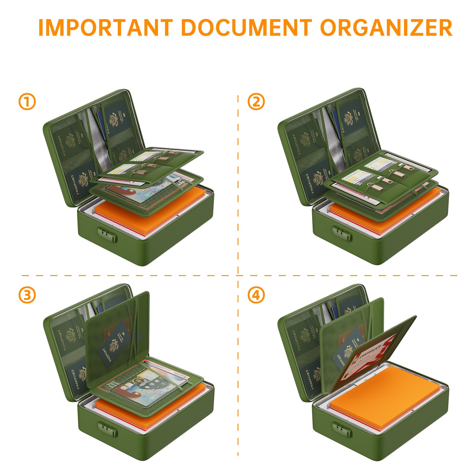 DocSafe 5200°F Fireproof Document Organizer Box with Lock, Green (Soft)
