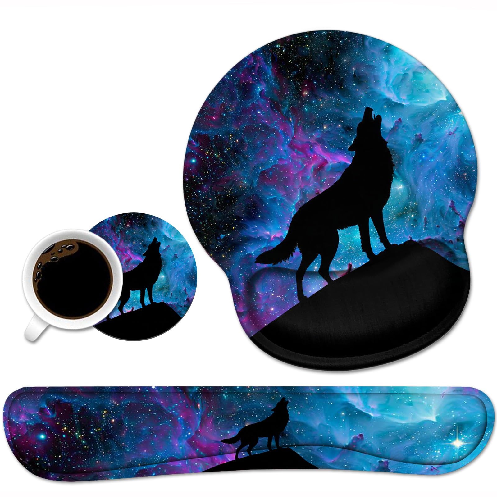 Keyboard Wrist Rest and Mouse Wrist Rest Pad Set with Coasters, Ergonomic Support, Non-Slip PU
