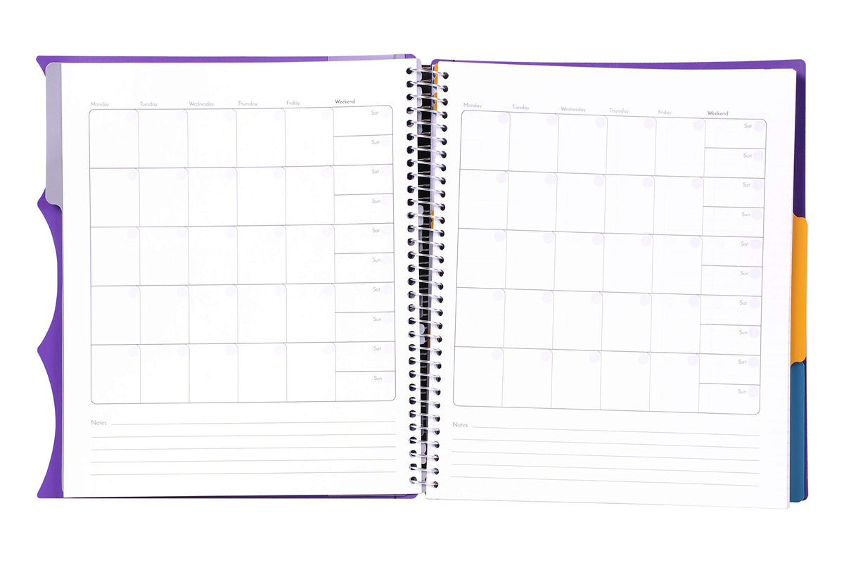 Mintra Office Durable PREMIUM Spiral Notebook, ((Purple, 3 Subject, 8.5in x 11in)), Fabric Covered