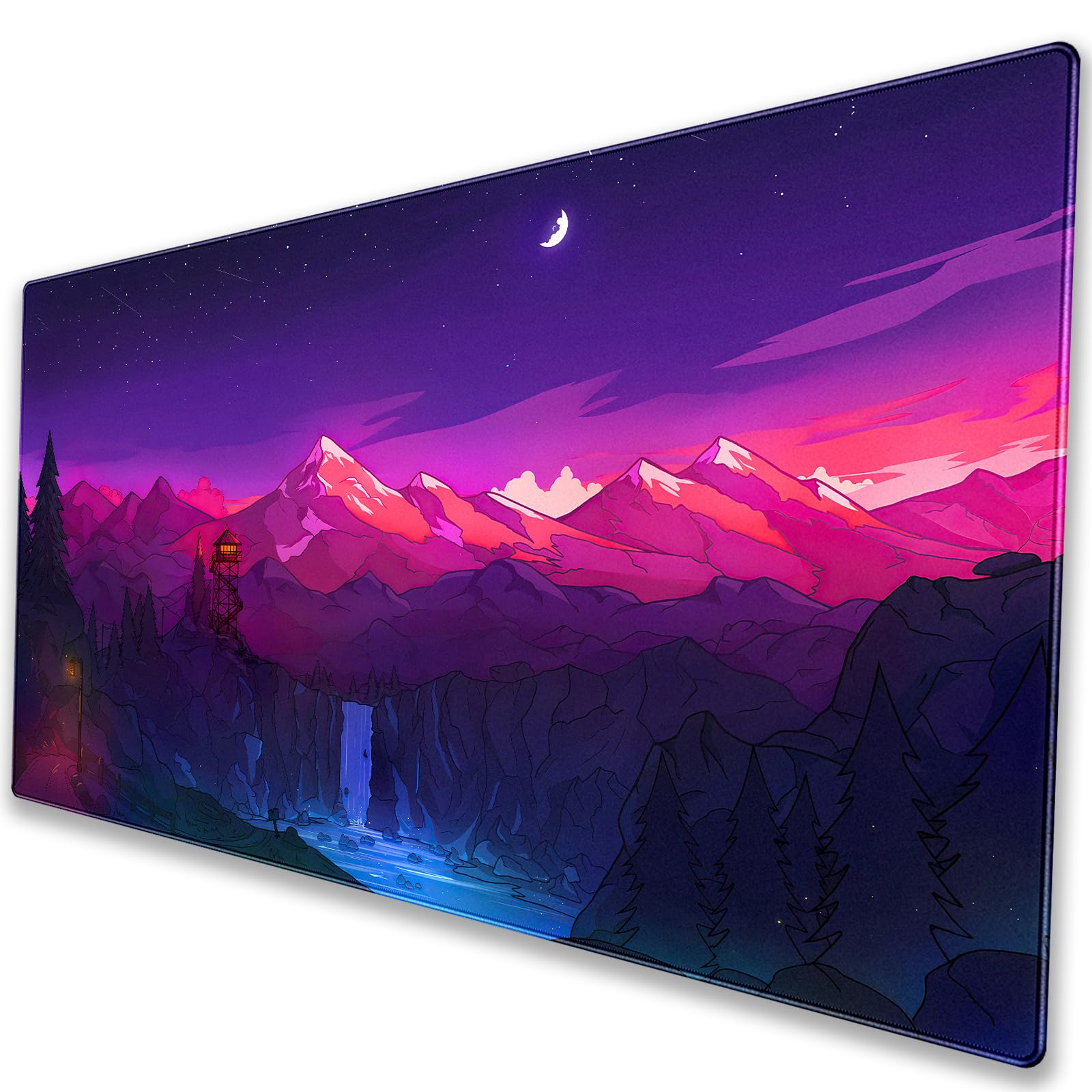 Purple Mountain Desk Mat, Night Sky Large Gaming Mouse Pad 31.5x15.7 in