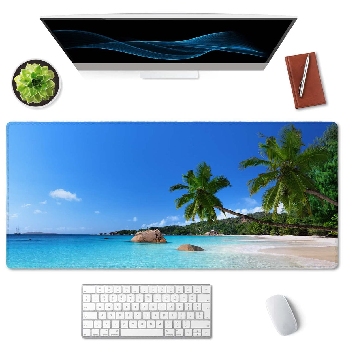 SSOIU Tropical Paradise Sunshine Beach Coast Sea Palm Trees Mouse Pad 35.5 X 15.7 Inch XXL Full